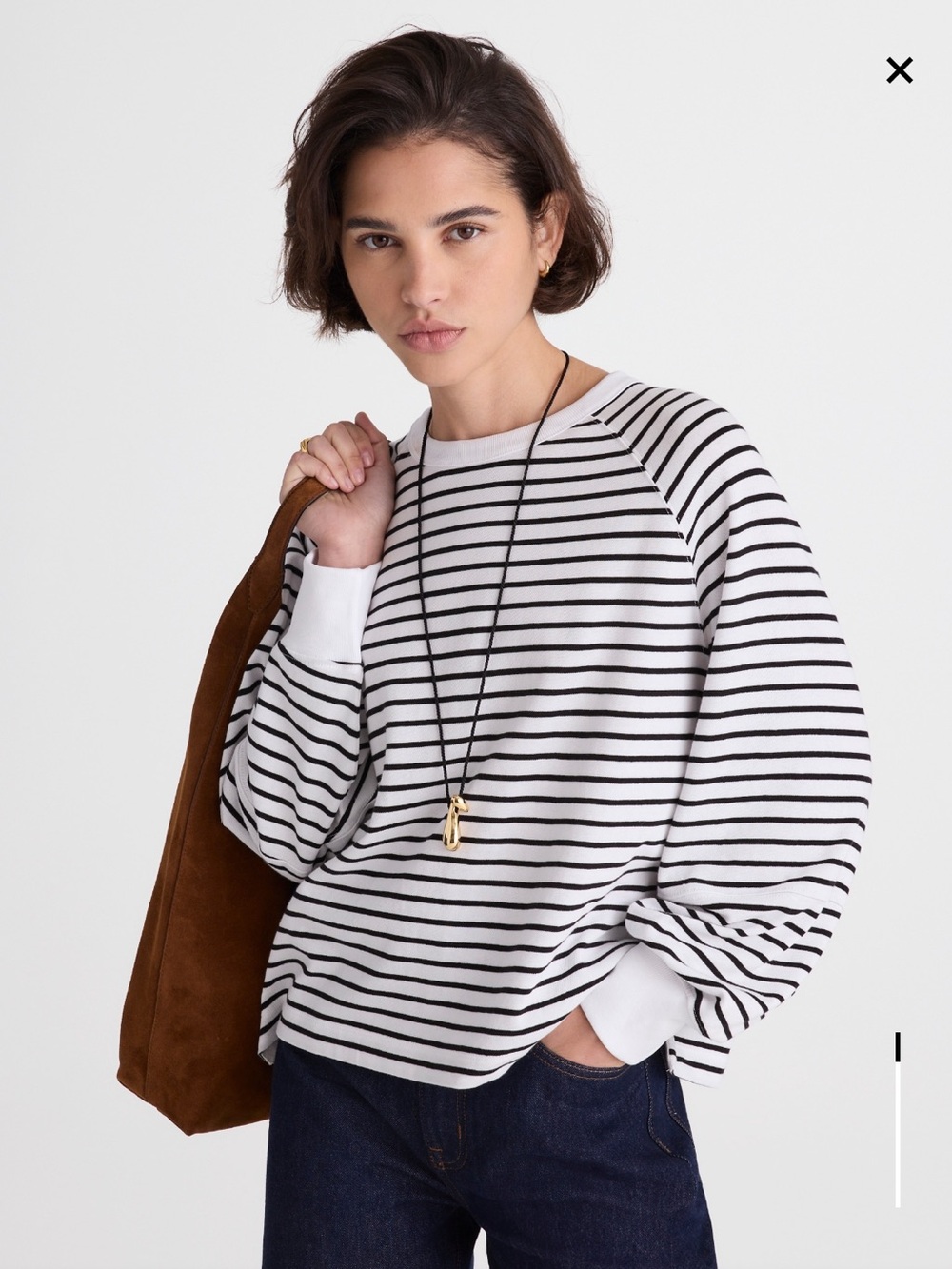 NWT Madewell Black and White Striped Raglan Crew Neck Long Sleeve Tee NT718 Sz M